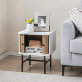 Mid-century Modern Bedside Table with Storage Cabinet and Metal Legs-White
