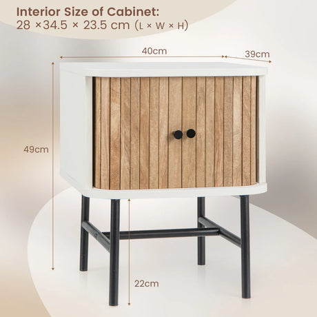Mid-century Modern Bedside Table with Storage Cabinet and Metal Legs-White