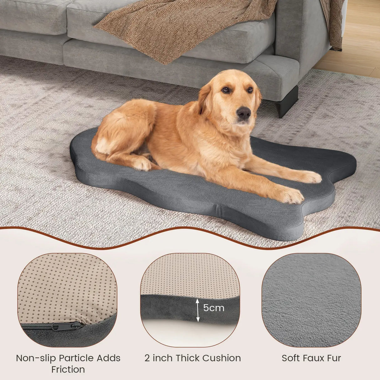 Orthopedic Dog Bed with Memory Foam Support for Large Dogs-Gray