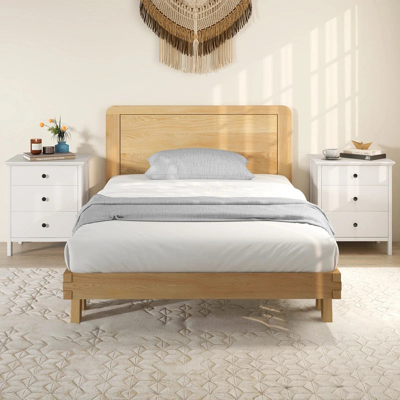 Nightstand with 3 Drawers Sofa Storage Chest Wooden Table for Phone and Coffee Multifunctional Furniture with 3 Shelves White