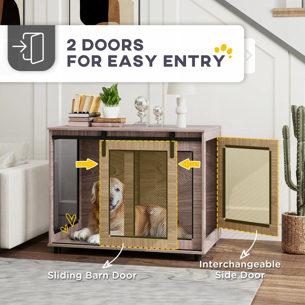 PawHut Dog Crate Furniture with Sliding Door for Large Dogs, Walnut Brown