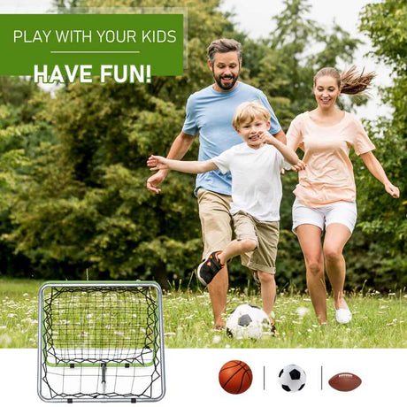 HOMCOM Football Training Net, Soccer Kickback Target Goal Both Side Rebounder Net, Adjustable Angle Goal Training Set for Kids and Children to Practice in Playground, Backyard