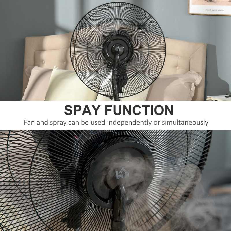 HOMCOM 16" Pedestal Fan with Water Mist Spray, Humidifying Misting Fan, Standing Fan with 3 Speeds, 3.1L Water Tank, Timer and Electric Mosquito Killer Jack, Black