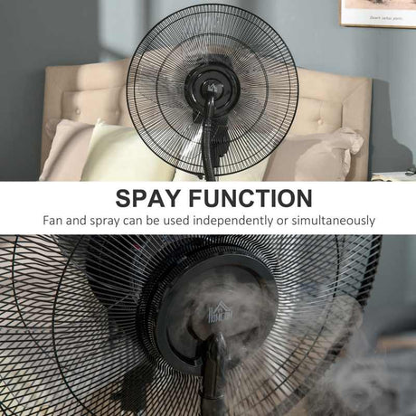 HOMCOM 16" Pedestal Fan with Water Mist Spray, Humidifying Misting Fan, Standing Fan with 3 Speeds, 3.1L Water Tank, Timer and Electric Mosquito Killer Jack, Black