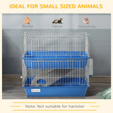 PawHut Double Tier Small Animal Cage Rabbit Chinchillas Cage w/ Ramp Food Dish Water Bottle Deep Trays Pet Home 72 x 44 x 67 cm