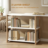 HOMCOM Computer Desk with Storage Shelves Modern Writing Desk Bamboo Frame for Home Office 150 cm White and Oak