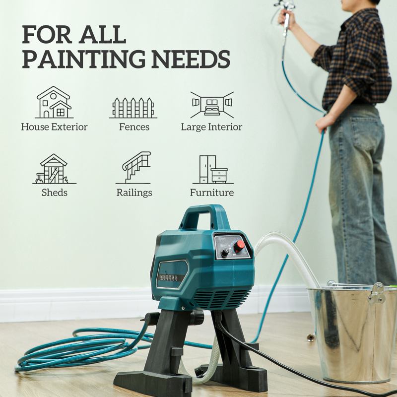 HOMCOM Airless Paint Sprayer, Thinning-Free, Electric﻿ Fence Paint Sprayer for Exterior and Interior DIY Painting Projects, Wall Spray Gun Machine, Household Use, 1.5L/min, 200 Bar, 7.5 m Hose