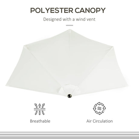 Outsunny 2.7m Garden Half Parasol, Outdoor Balcony Umbrella with 5 Steel Ribs, Patio Sun Shade, Cream White