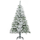 HOMCOM 5 Ft Snow Flocked Artificial Christmas Tree Xmas Pine Tree with Realistic Branches, Auto Open and Steel Base, Green