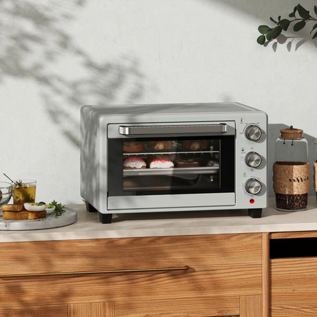 HOMCOM 21L Mini Countertop Oven, 100C-230C Adjustable Temp - Silver Tone