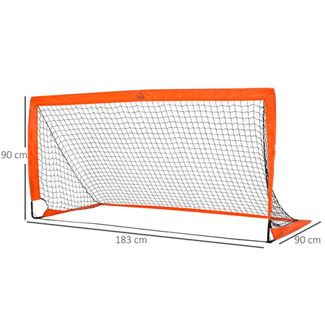 HOMCOM Set of 2 Football Goal Net 6 x 3 ft Foldable Outdoor Sport Training Teens Adults Football with Carrying Bag Orange