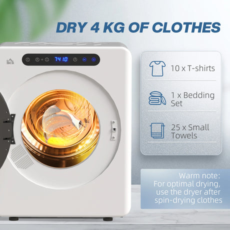 HOMCOM 4kg Compact 40-60  Tumble Dryer - White