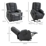 HOMCOM Electric Riser Recliner Armchair14 Oversized Chair with Cup Holder & Side Pockets for Elderly in Living Room, Charcoal Grey