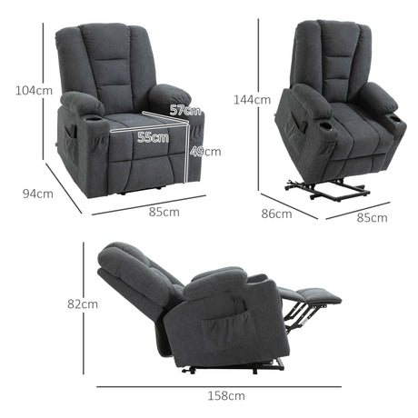 HOMCOM Electric Riser Recliner Armchair14 Oversized Chair with Cup Holder & Side Pockets for Elderly in Living Room, Charcoal Grey
