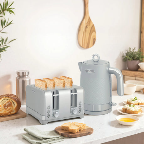 HOMCOM Sleek Textured Kettle and Four-Slice Toaster Set - Grey