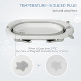 HOMCOM Foldable Baby Bathtub Set, Collapsible Bath Tub with Thermostatic Water Plug, Non-Slip Support, Cushion Pad, Drain Plugs, for Newborn to 3 Years - Offwhite