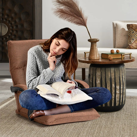 14-Position Adjusting Lazy Sofa Chair with Waist Pillow and Armrests-Coffee