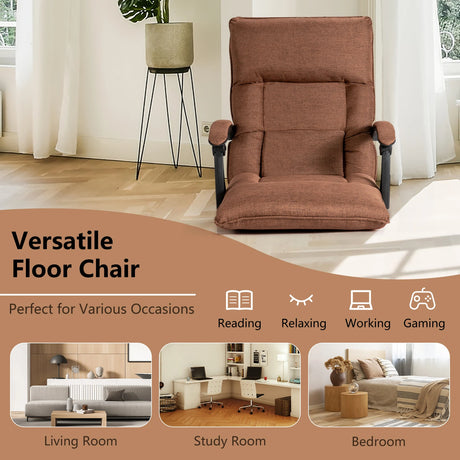 14-Position Adjusting Lazy Sofa Chair with Waist Pillow and Armrests-Coffee