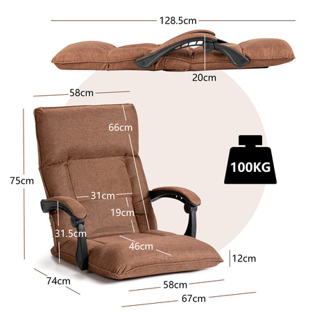 14-Position Adjusting Lazy Sofa Chair with Waist Pillow and Armrests-Coffee