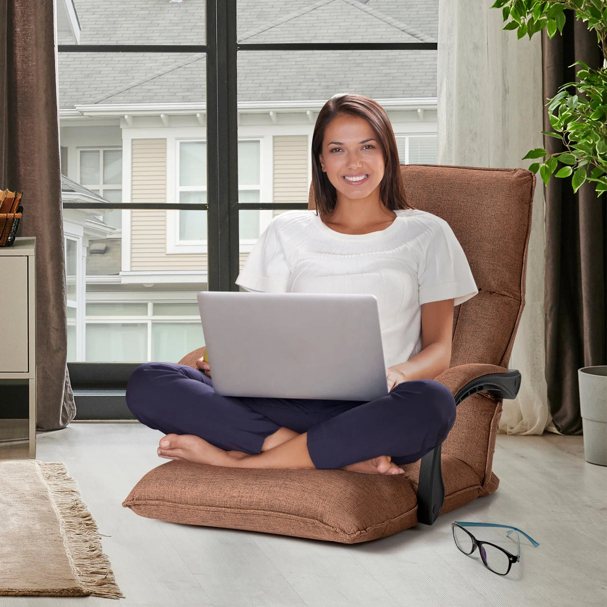 14-Position Adjusting Lazy Sofa Chair with Waist Pillow and Armrests-Coffee