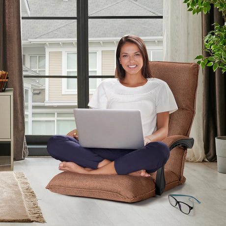 14-Position Adjusting Lazy Sofa Chair with Waist Pillow and Armrests-Coffee