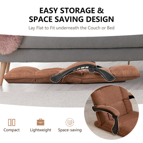 14-Position Adjusting Lazy Sofa Chair with Waist Pillow and Armrests-Coffee