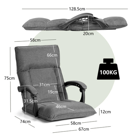 14-Position Adjusting Lazy Sofa Chair with Waist Pillow and Armrests-Gray