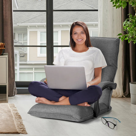 14-Position Adjusting Lazy Sofa Chair with Waist Pillow and Armrests-Gray