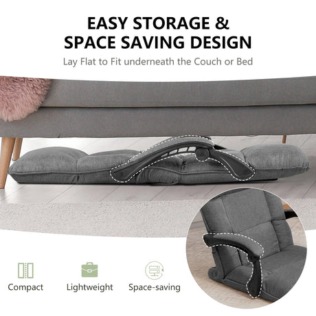 14-Position Adjusting Lazy Sofa Chair with Waist Pillow and Armrests-Gray