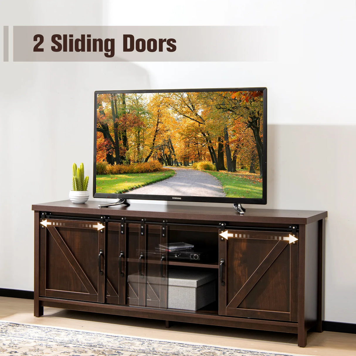 TV Stand with Sliding Barn Doors for TVs up to 65 Inches