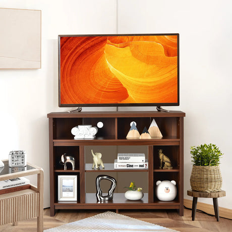 Modern Corner TV Stand with Adjustable Shelves for TVs up to 48 Inch-Coffee