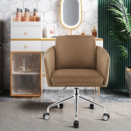 Adjustable Home Office Chair Swivel Computer Chair Vanity Chair with Armrest-Coffee