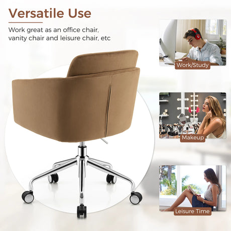 Adjustable Home Office Chair Swivel Computer Chair Vanity Chair with Armrest-Coffee