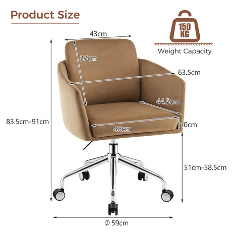 Adjustable Home Office Chair Swivel Computer Chair Vanity Chair with Armrest-Coffee