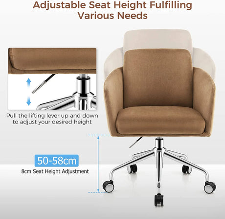 Adjustable Home Office Chair Swivel Computer Chair Vanity Chair with Armrest-Coffee