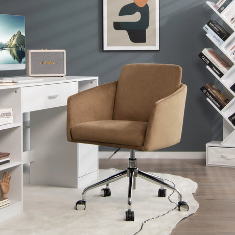 Adjustable Home Office Chair Swivel Computer Chair Vanity Chair with Armrest-Coffee