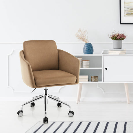 Adjustable Home Office Chair Swivel Computer Chair Vanity Chair with Armrest-Coffee