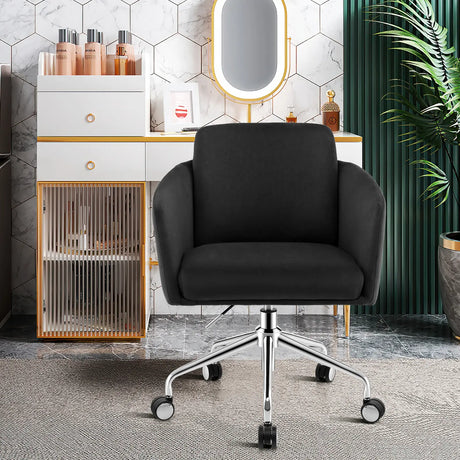 Adjustable Home Office Chair Swivel Computer Chair Vanity Chair with Armrest-Black