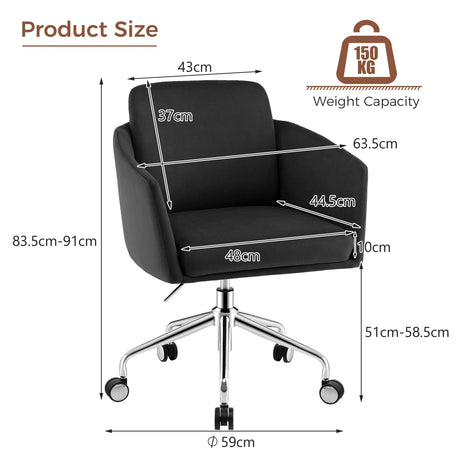 Adjustable Home Office Chair Swivel Computer Chair Vanity Chair with Armrest-Black