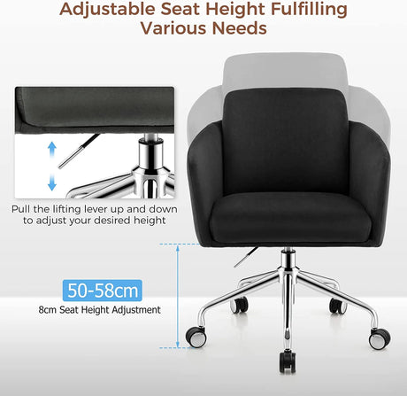 Adjustable Home Office Chair Swivel Computer Chair Vanity Chair with Armrest-Black