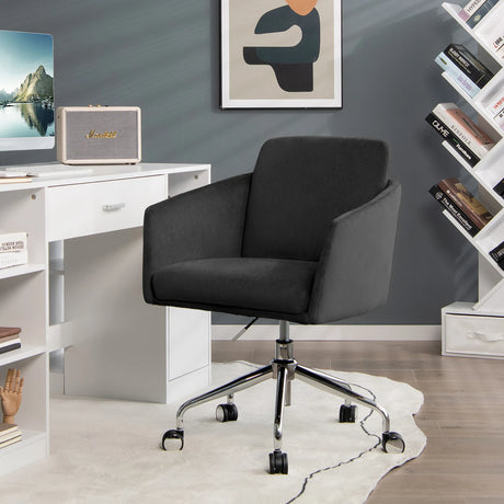 Adjustable Home Office Chair Swivel Computer Chair Vanity Chair with Armrest-Black