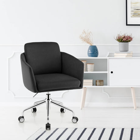 Adjustable Home Office Chair Swivel Computer Chair Vanity Chair with Armrest-Black