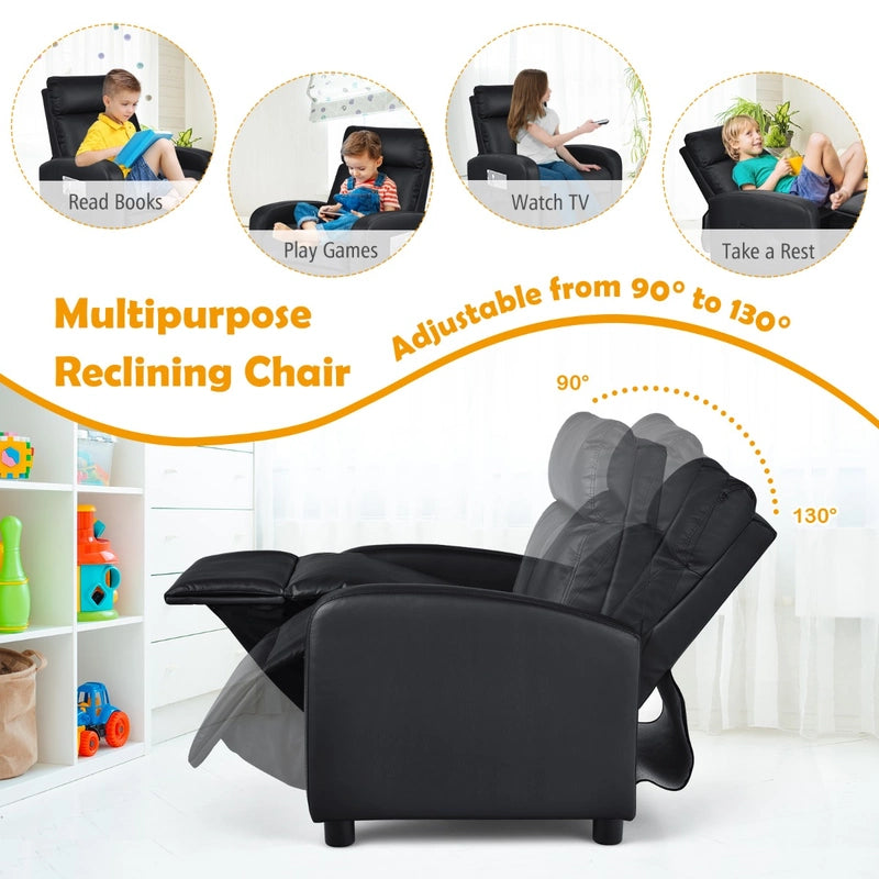 Ergonomic PU Leather Kids Recliner Lounge Sofa for 3-12 Age Group-Black