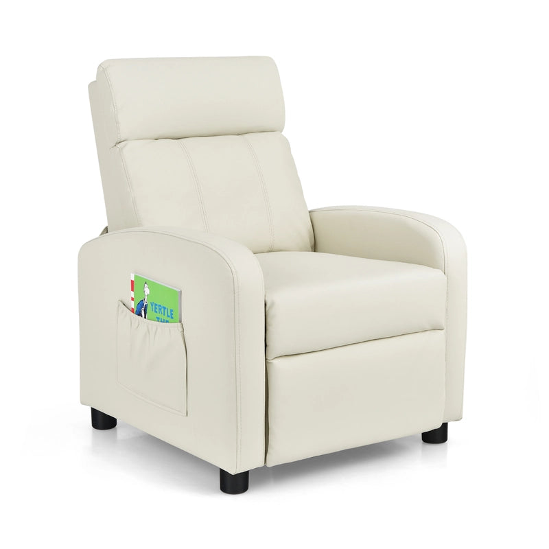 Ergonomic PU Leather Kids Recliner Lounge Sofa for 3-12 Age Group-White