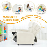 Ergonomic PU Leather Kids Recliner Lounge Sofa for 3-12 Age Group-White