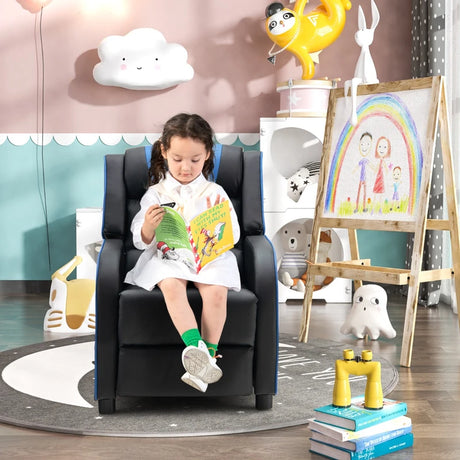 Kids Recliner Chair with Side Pockets and Footrest-Blue