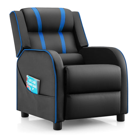 Kids Recliner Chair with Side Pockets and Footrest-Blue
