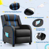 Kids Recliner Chair with Side Pockets and Footrest-Blue