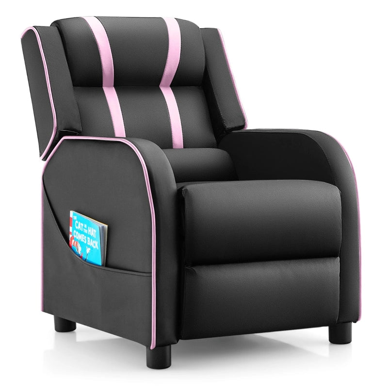 Kids Recliner Chair with Side Pockets and Footrest-Pink