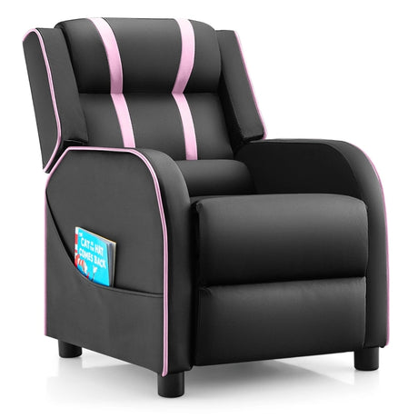 Kids Recliner Chair with Side Pockets and Footrest-Pink